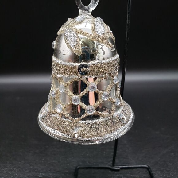 Vintage Mercury Glass Bell Ornament 3" Hand Blown Silver Sugared Design - Picture 2 of 8